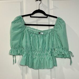 Green and white Divided crop top size M